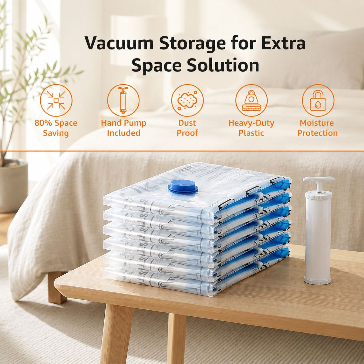 SpaceFold™ Reusable Travel Storage Bag with Vacuum Pump - Pack of 5 (2 Medium, 2 Small , 1 Large)